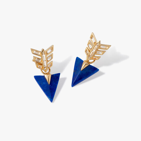 Deco 18ct Yellow Gold Lapis Lazuli & Diamond Arrow Earrings